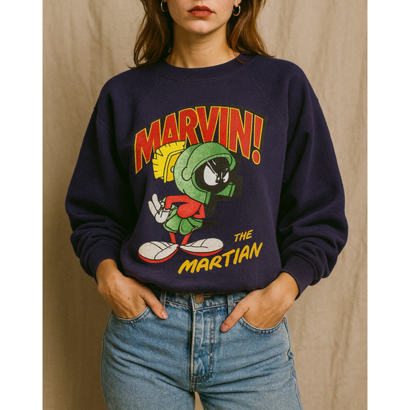 Looney Tunes Sweaters - Vintage 1996 Marvin the Martian x Looney Tunes Crew Sweatshirt Purple XL H12289